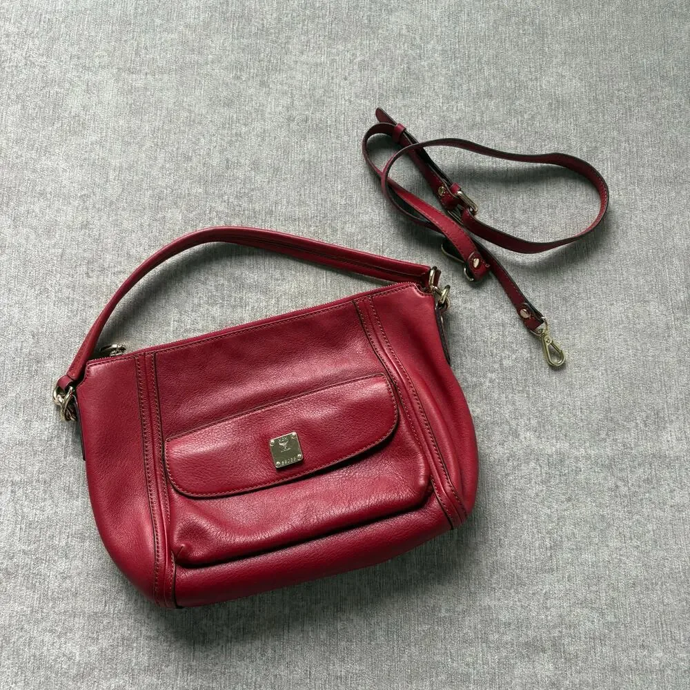 Authentic MCM Red Leather Shoulder Bag